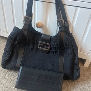 Fendi Zucca Shoulder Bag with Fendi Wallet